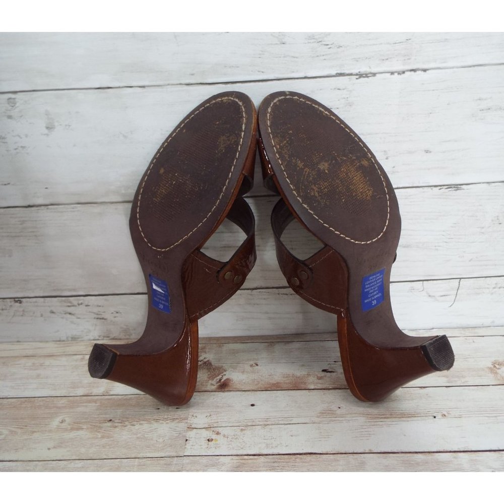 Vicenza Brown Leather Carmen Heeled Mule Sandals Size 39 - Picture 6 of 14